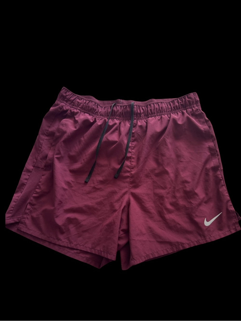 Nike Burgundy Running Shorts with Silver Swoosh